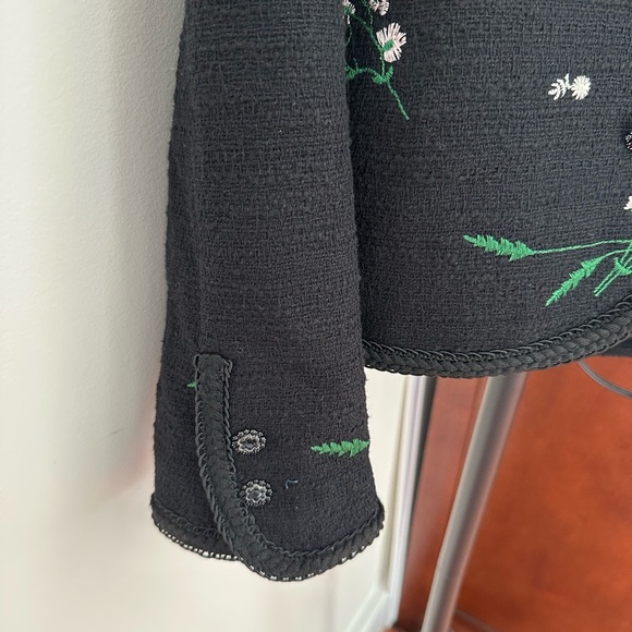 Zara Black Jacket with Green and White Floral Embroidery - Picture 2 of 5